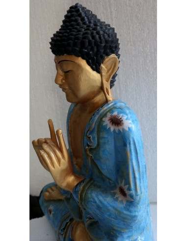 Buddha scultura il legno massello noce indiano...