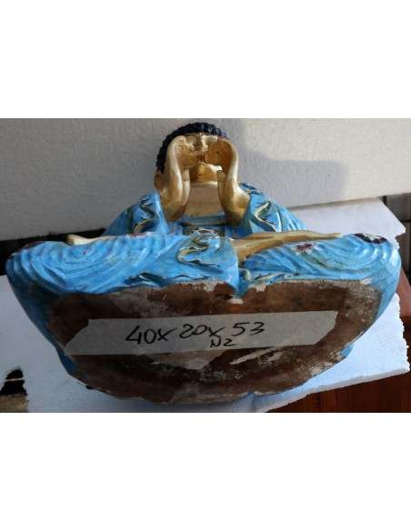 Buddha scultura il legno massello noce indiano o suar cm 40x20x53h Blu e oro n 2