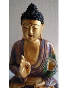 Buddha scultura il legno massello noce indiano o suar cm... 2