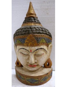 Testa di Buddha in legno decorata e dipinta a mano cm 40h