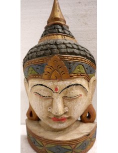 Testa di Buddha in legno decorata e dipinta a mano cm 40h 2
