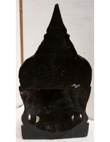 Testa di Buddha in legno decorata e dipinta a...