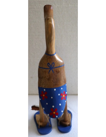 Oca papera in legno in costume da bagno blu con fiori e ciabatte cm 10x15x40h idea regalo