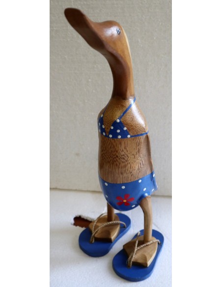 Oca papera in legno in costume da bagno blu con fiori e ciabatte cm 10x15x40h idea regalo