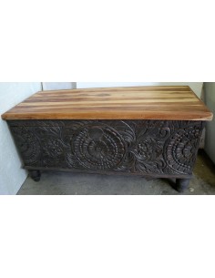 Cassapanca in legno di Teak intarsiato tipo Mala cm... 2