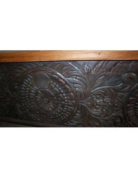 Cassapanca in legno di Teak intarsiato tipo Mala cm 120x50x60 capiente