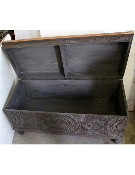 Cassapanca in legno di Teak intarsiato tipo Mala cm 120x50x60 capiente