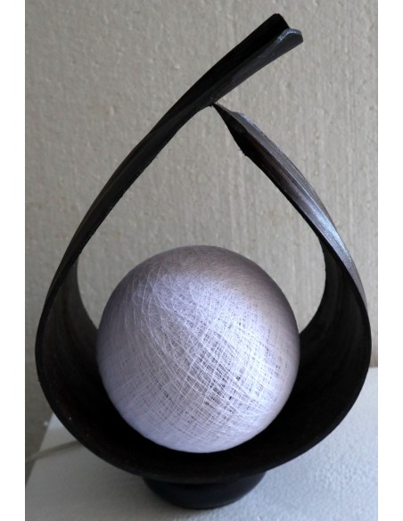 Lampada abatjour in foglia di cocco chiusa marrone naturale palla di cotone a sfera bianca con base cm 25x13x32h