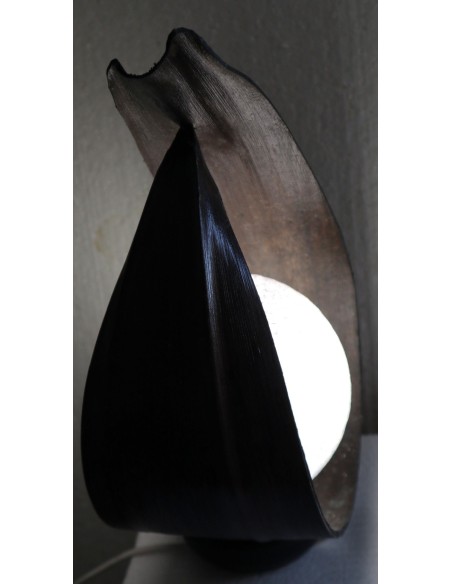 Lampada abatjour in foglia di cocco chiusa marrone naturale palla di cotone a sfera bianca con base cm 25x13x32h