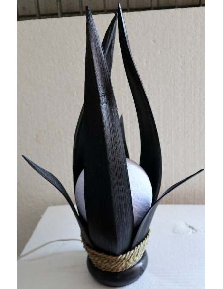 Lampada abatjour in cocco color nera con sfera di cotone bianca cm 25x25x50h