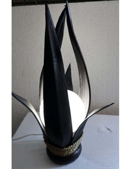 Lampada abatjour in cocco color nera con sfera di cotone bianca cm 25x25x50h