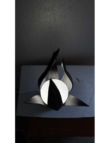 Lampada abatjour in cocco color nera con sfera di cotone bianca cm 25x25x50h