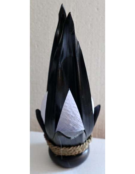 Lampada abatjour in cocco di color nero con sfera di cotone bianca cm 10x18x40h