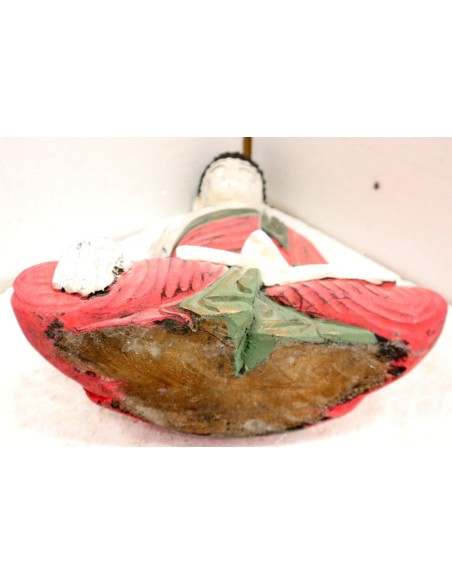 Buddha scultura il legno massello noce indiano o suar cm 26x10x33h bianco rosso anticato statua