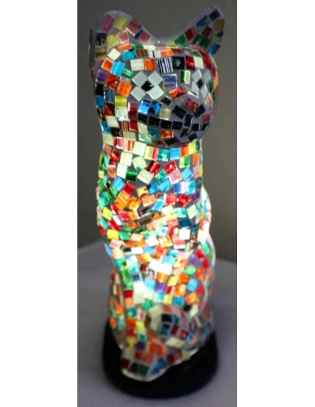 Lampada abatjour gatto cm 30 in resina e mosaico multicolor gattino da tavolo