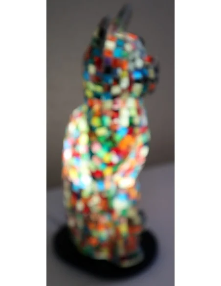 Lampada abatjour gatto cm 30 in resina e mosaico multicolor gattino da tavolo