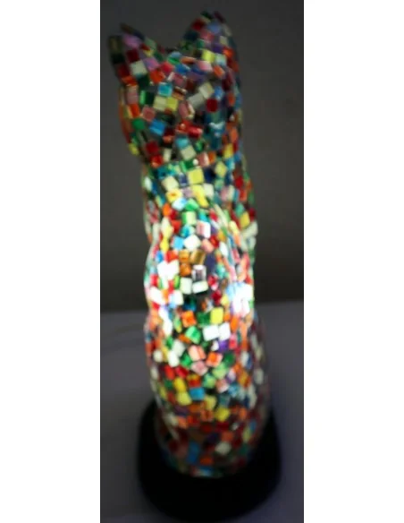 Lampada abatjour gatto cm 30 in resina e mosaico multicolor gattino da tavolo