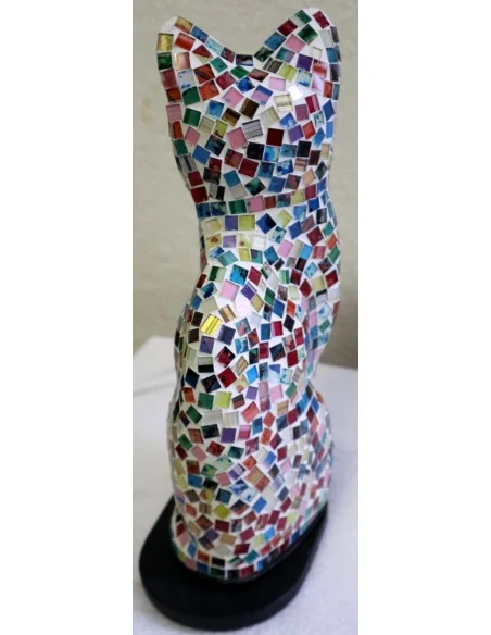 Lampada abatjour gatto cm 30 in resina e mosaico multicolor gattino da tavolo