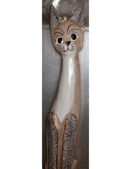 Gatto il legno realizzato a mano alto cm 100 bianco crema