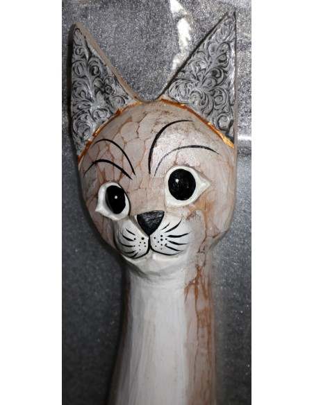 Gatto il legno realizzato a mano alto cm 100 bianco crema