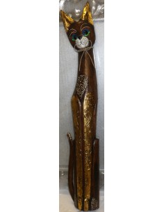 Gatto il legno realizzato a mano alto cm 100 marrone oro