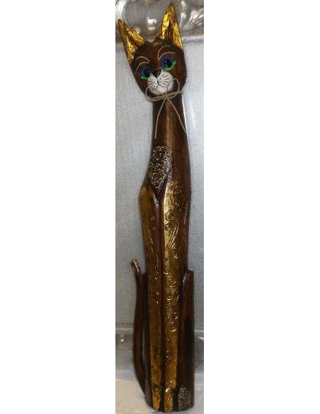 Gatto il legno realizzato a mano alto cm 100 marrone oro