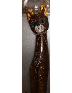 Gatto il legno realizzato a mano alto cm 100 marrone oro 2