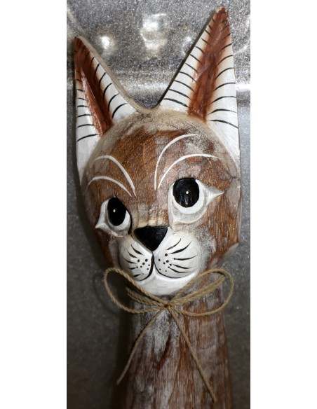 Gatto in legno realizzato a mano alto cm 100 crema con spirali