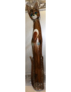 Gatto in legno realizzato a mano alto cm 100 marrone con...