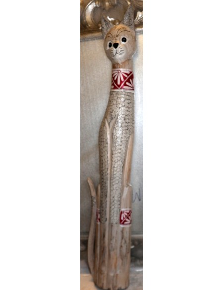 Gatto in legno realizzato a mano alto cm 100 bianco grigio viola