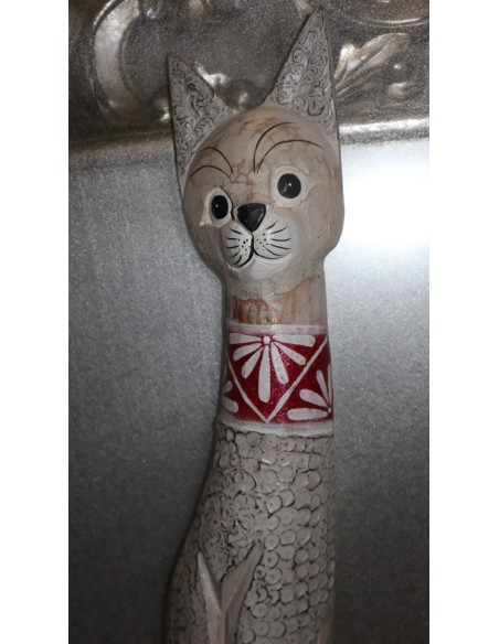 Gatto in legno realizzato a mano alto cm 100 bianco grigio viola