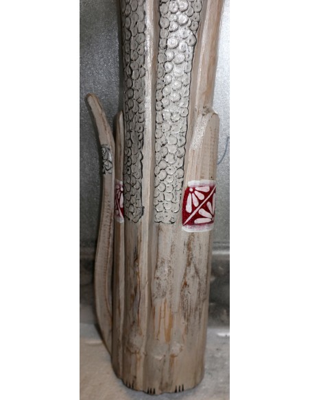 Gatto in legno realizzato a mano alto cm 100 bianco grigio viola