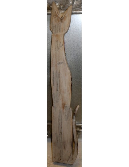 Gatto in legno realizzato a mano alto cm 100 bianco grigio viola