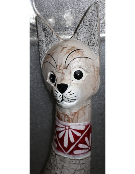Gatto in legno realizzato a mano alto cm 100 bianco grigio viola