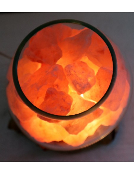 Lampada di sale UNICA VOGANTO creata in vetro soffiato su legno naturale salgemma Himalaya cm18x15x20 n.14708