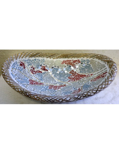 Portagioie o svuota tasche in terra cotta e mosaico di vetro a disegno albero della vita