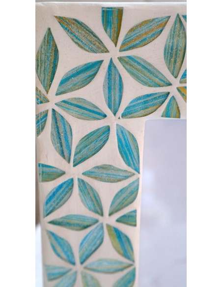 Porta foto cornice celeste a bianca a fiori in mosaico di vetro colorato cm 30x25