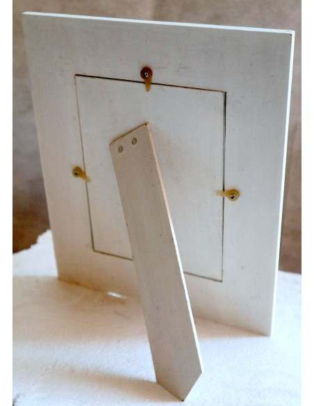 Porta foto cornice celeste a bianca a fiori in mosaico di vetro colorato cm 30x25