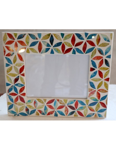Porta foto cornice multicolor a fiori in mosaico di vetro colorato cm 30x25