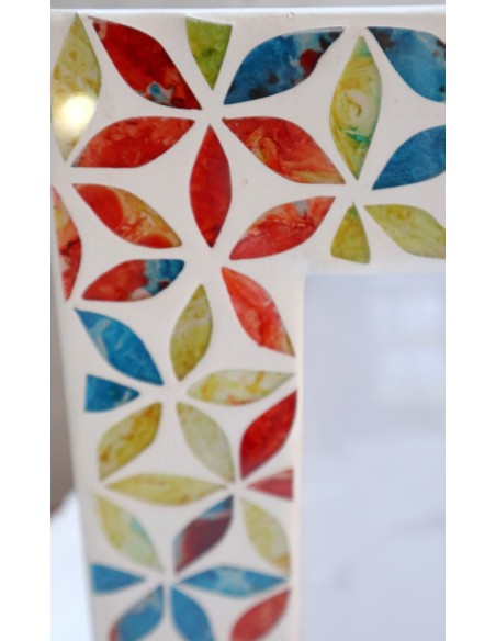 Porta foto cornice multicolor a fiori in mosaico di vetro colorato cm 30x25