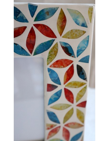 Porta foto cornice multicolor a fiori in mosaico di vetro colorato cm 30x25