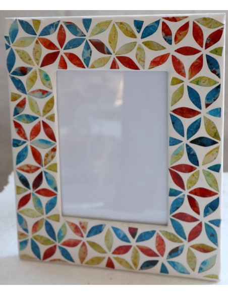 Porta foto cornice multicolor a fiori in mosaico di vetro colorato cm 30x25