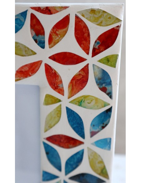 Porta foto cornice multicolor a fiori in mosaico di vetro colorato cm 30x25