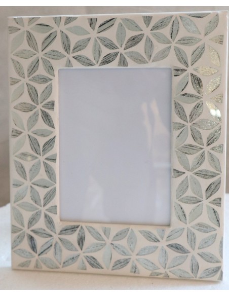 Porta foto cornice argento e bianca a fiori in mosaico di vetro colorato cm 30x25
