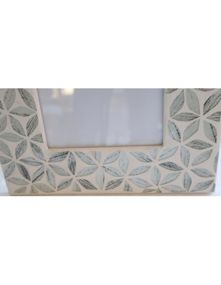 Porta foto cornice argento e bianca a fiori in mosaico di vetro colorato cm 30x25