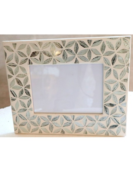 Porta foto cornice argento e bianca a fiori in mosaico di vetro colorato cm 30x25