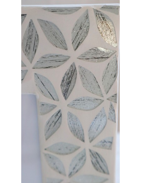Porta foto cornice argento e bianca a fiori in mosaico di vetro colorato cm 30x25