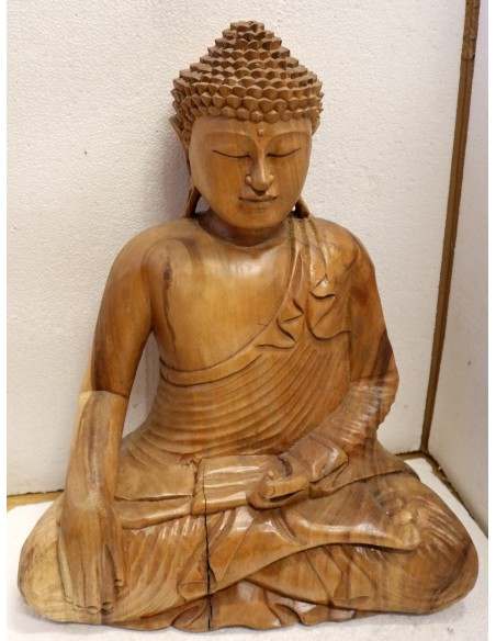 Buddha scultura il legno massello noce indiano o suar cm 38x20x50h mani unite color legno naturale statua OFFERTA