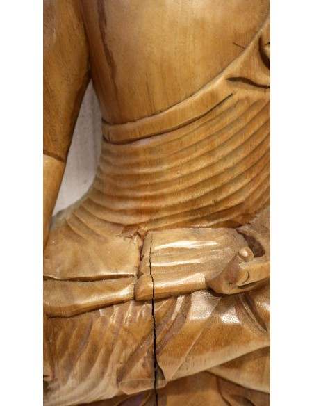 Buddha scultura il legno massello noce indiano o suar cm 38x20x50h mani unite color legno naturale statua OFFERTA