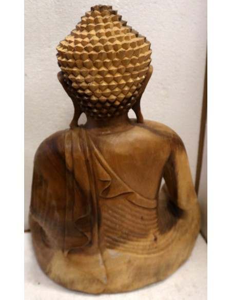 Buddha scultura il legno massello noce indiano o suar cm 38x20x50h mani unite color legno naturale statua OFFERTA